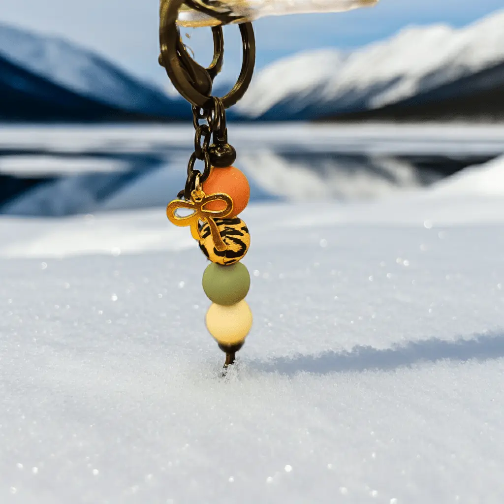 Handmade Polymer Clay Keychain - Clay by Design, 2x1 in (2 inches width x 1 inch height), Gold Bow Charm, Colorful Beads, Lightweight Durable DIY Fashion Costume Jewelry Accessory for Holiday Birthdays, 2X1 Size, Bow Shape, Cute, No Warning Applicable, St