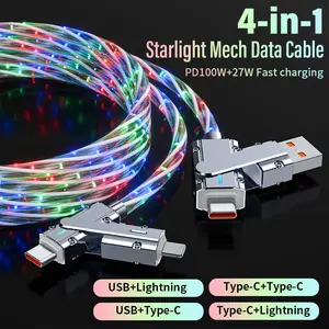 100W 4-in-1 USB C Cable, USB A+ TYPE C + Lightning Multi functional aluminum alloy 100W suitable for iPhone 15/14 phone iPad Pro/AirPods, Samsung Galaxy S23/S22/S10,Google Pixel, Smartphone Cellphone Mobile Charger Electronic Charging