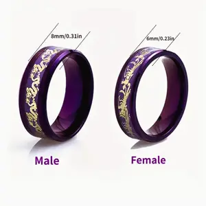 1pc Tungsten Ring with stainless steel material, fashion style with dragon and purple phoenix, suitable for daily wear, engagement, birthday, wedding
