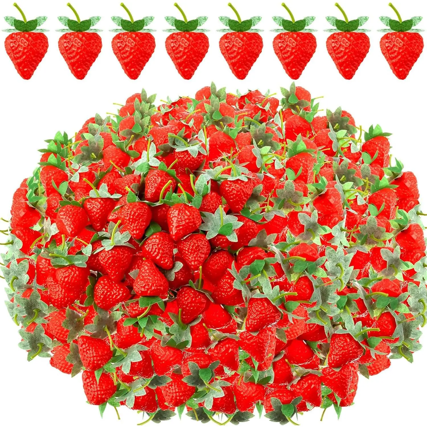 Lyrow 150 Pcs Artificial Strawberries Faux Realistic Strawberry Decor Plastic Simulation Fake Strawberries Lifelike Fruit for Photography Prop Cabinet Party (2.2 Inch)