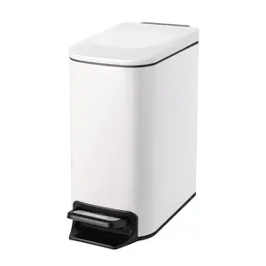 AMVRA Small Bathroom Trash Can with Lid Soft Close, Step Pedal, 6 Liter / 1.6 Gallon Stainless Steel Garbage Can with Removable Inner Bucket, Anti-Fingerprint Finish (White)