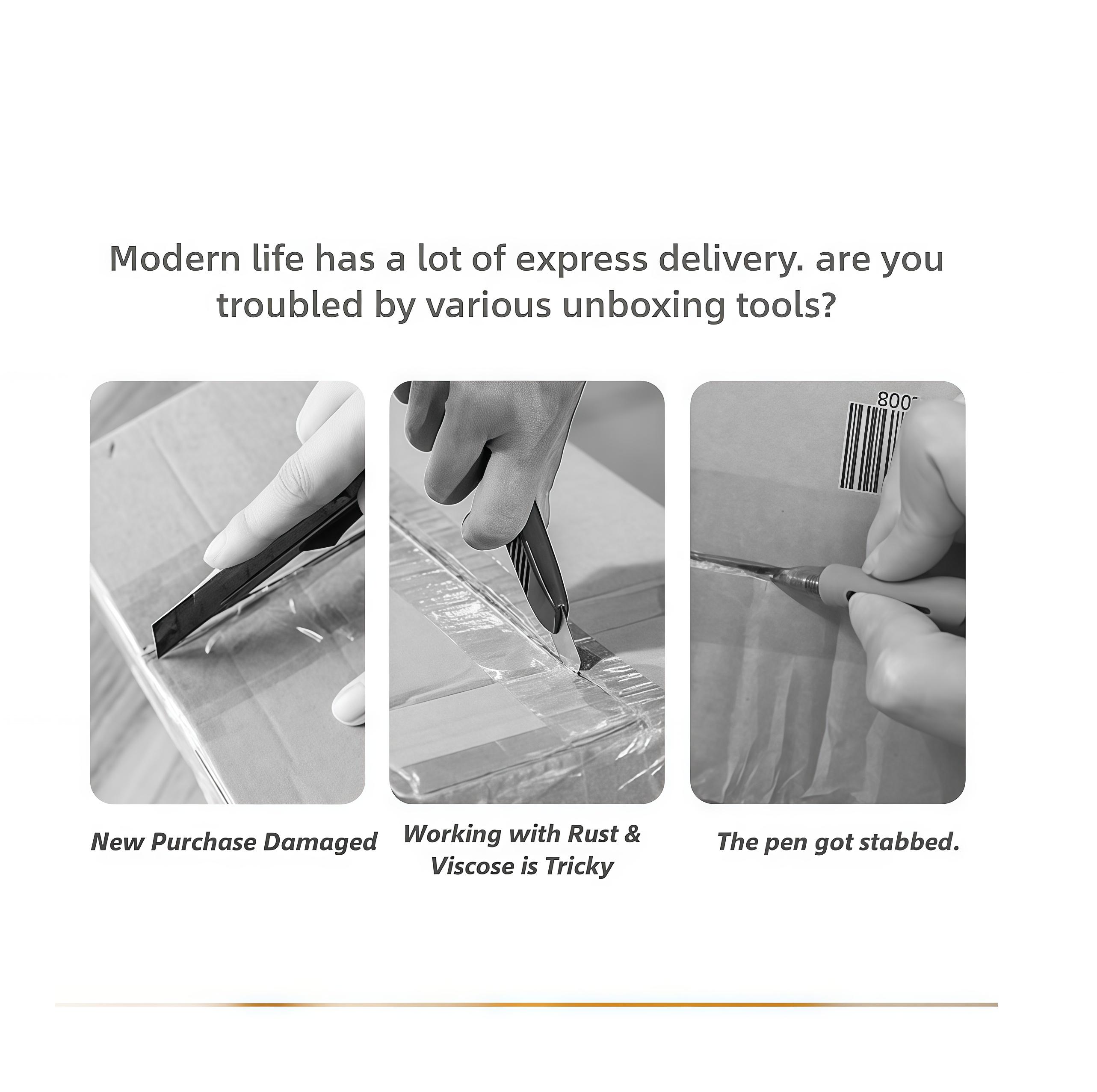 New Portable Magnetic Package Opener, Auto-Retractable Utility Knife with Safety Ceramic Blade & Right-Angle Groove for Cardboard & Crafts