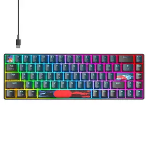 65% Mechanical Gaming Keyboard, 68 Keys Compact Wired Keyboard, with RGB Backlit Red Switch for Wins PC Laptop Gamers