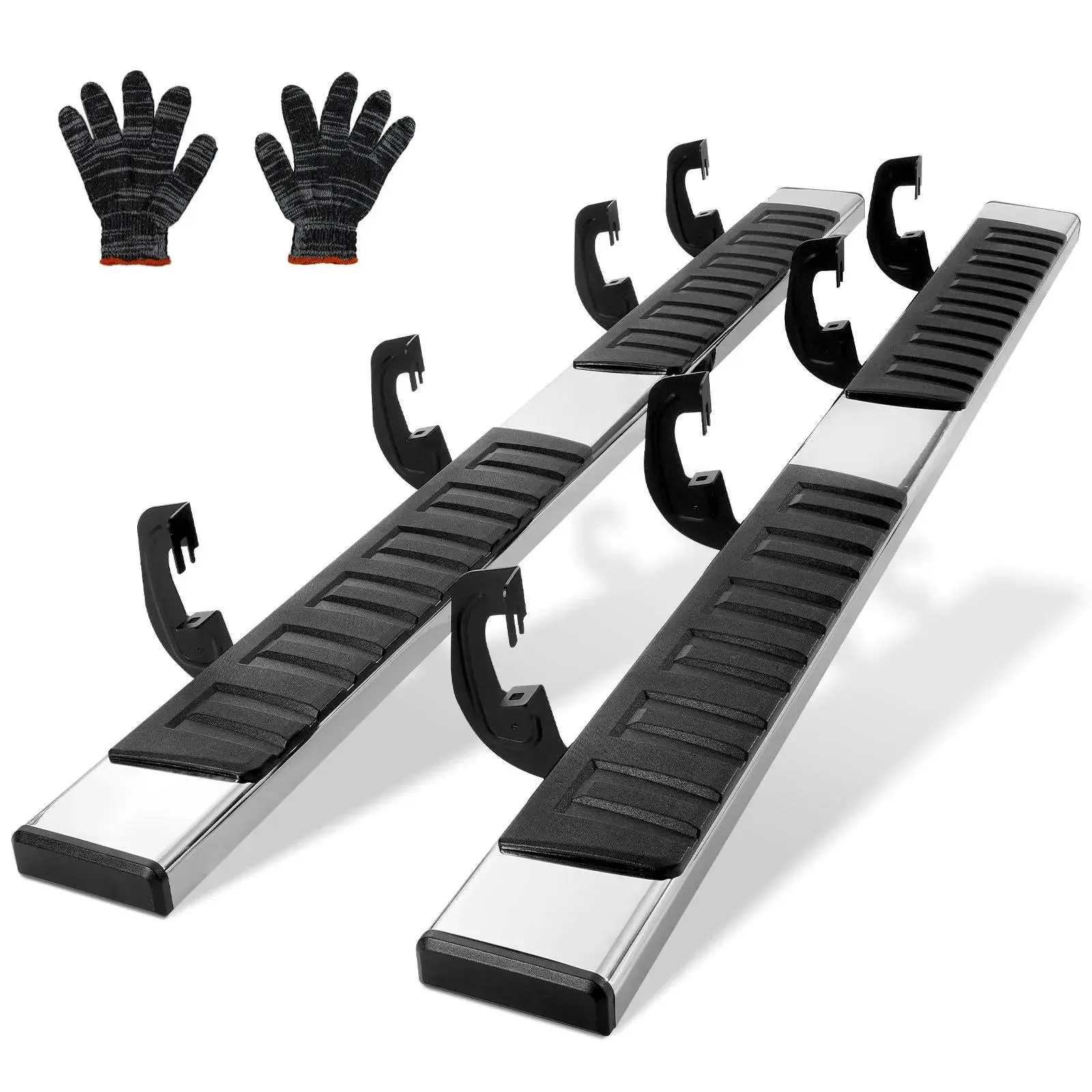 6" 201 Stainless Steel Running Boards (2-Piece Set) - 500LBS Capacity | Compatible with 2007-2018 Chevy Silverado/GMC Sierra 1500 Crew Cab, 2019 2500HD/3500HD/1500 LD (Side Steps/Nerf Bars)