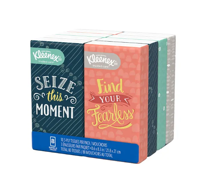 Kleenex Trusted Care Facial Tissues, 8 On-The-Go Travel Packs (80 Tissues Total) (Packaging May Vary)