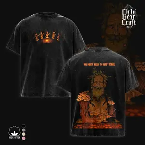 Inscryption Leshy Washed T-Shirt "We Don't Need To Keep Score" Vintage Horror Graphic Tee, Stoat Wooden Figures Front Print, Gift for Gamer Mens Casual Apparel Hoodie