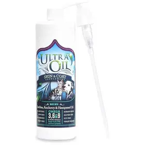 Ultra Oil Skin and Coat Supplement for Dogs and Cats with Hemp Seed, Flaxseed, Grape Seed, and Fish Oils for Relief from Dry Itchy Skin, Dull Coat, Hot Spots, Dandruff, and Allergies, (16 oz)