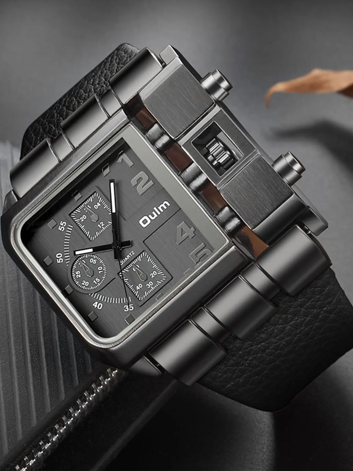 Oulm Brand 3364 Square Men's Wristwatch Big Dial Quartz Sport Watch, Punk Style Watch, Quartz Wristwatches, Daily Clothing Decor, All-match & with Box