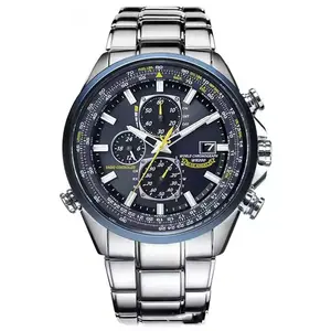 GemTok Premium Cross-Border Hot-Selling High-End Men's Watch WISH  Blue Angel Six-Hand Chronograph Steel Strap Leather Strap Men's Quartz Watch