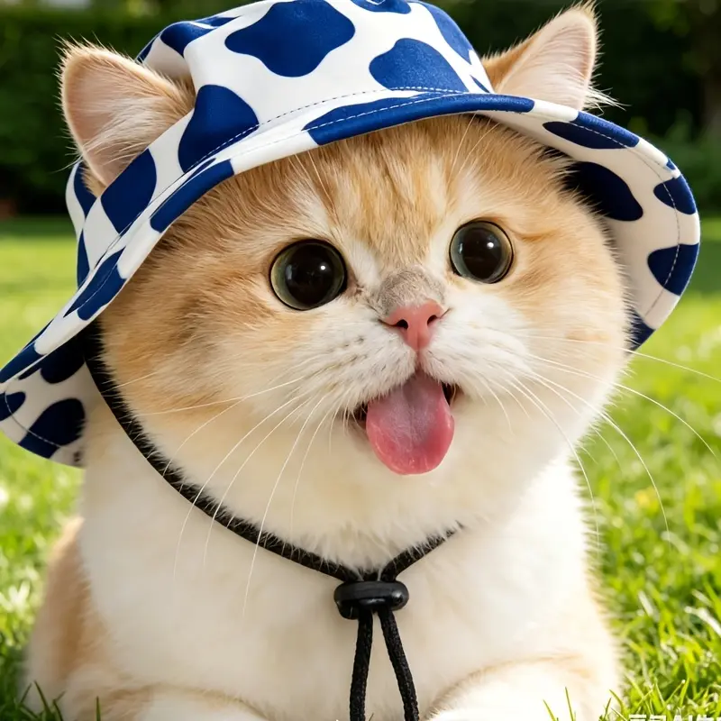 Adjustable Pet Bucket Hat - Cotton-Polyester Fabric, Casual Cow & Dragon Designs, UPF Sun Protection for Small Dogs & Cats, All-Season Outdoor Use