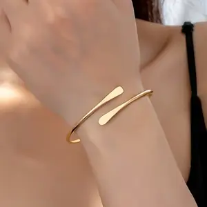 Gold Plated Thin Open Cuff Bangle Minimalist Round Wire Bracelet for Women Dainty Daily Jewelry Versatile Wear Elegant Touch