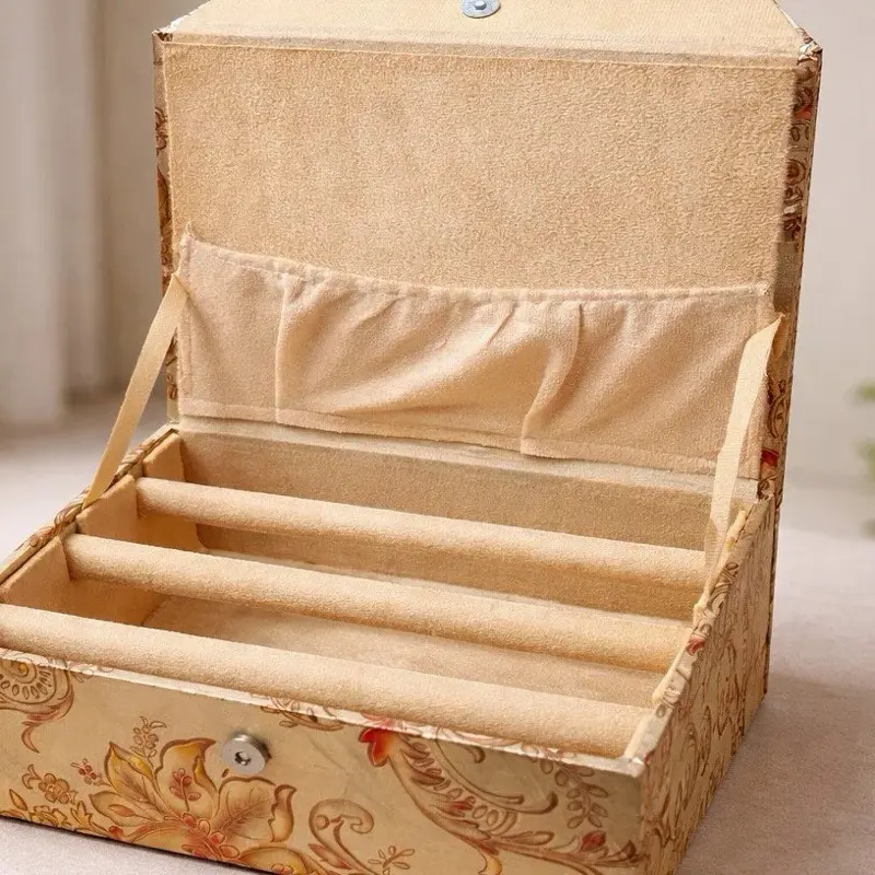 Hot Selling Bangle Storage Box 3 Roll Embroidery Organizer with Floral Design Soft Interior for Jewelry Lovers
