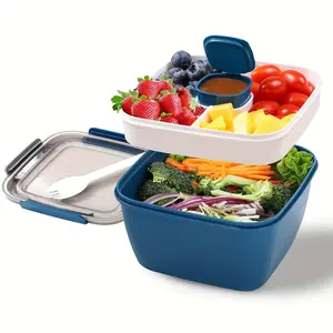 37.2oz Salad Container Portable Double Compartment with Dressing Cup Leakproof Bento Box for Large Meal Prep Snacks Fruits Kitchen Storage