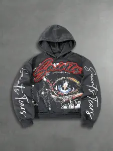 Men's Streetwear Hoodie, Casual Graphic Print, Short Fitted Sweatshirt, Fall & Winter Fashion, Hip-Hop Style, Casual Hooded Sweatshirt, Comfortable and Trendy