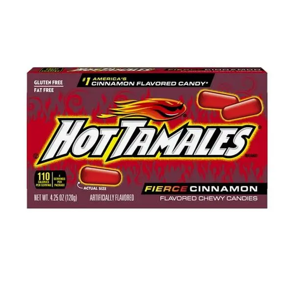 Hot Tamales Fierce Cinnamon Gluten Free Chewy Candy, 4.25oz Theater Box Sweet Snack