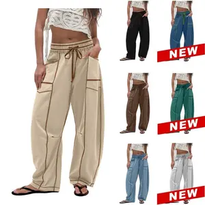 Women's Barrel Sweatpants High Waisted Wide Leg Pants Drawstring Athletic Baggy Pants Lounge Sweats Colorblock Soft Fabric Comfortable Fit True to Size Vogue Design Basic Minimalist Bottom with Pockets