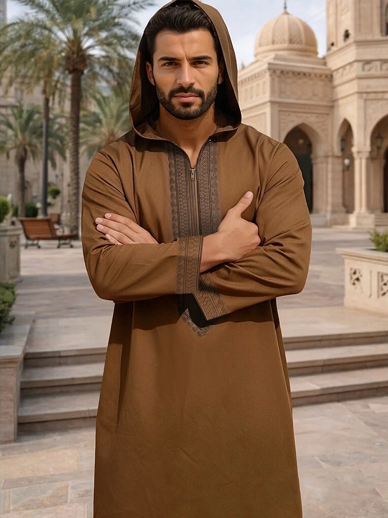 modern arabic dress male Arabic Dress: Men's Half Sleeve Thobe for Elevated Casual Style