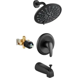 Tub Shower Faucet Set Shower  and Handle Set 6 Modes 6 inch Bathroom Trim Kit with Tub Spout High  Shower System Combo with Valve Round Showerhead Matte Black