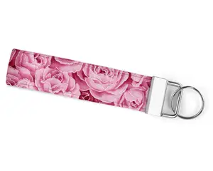 Silver Accented Rose Handmade Keychain Wristlet - Delicate Rose Pattern with Silver Sheen - 6 Inch Length - Great for Car Keys - Metal Key Ring and Hardware - Handmade Product