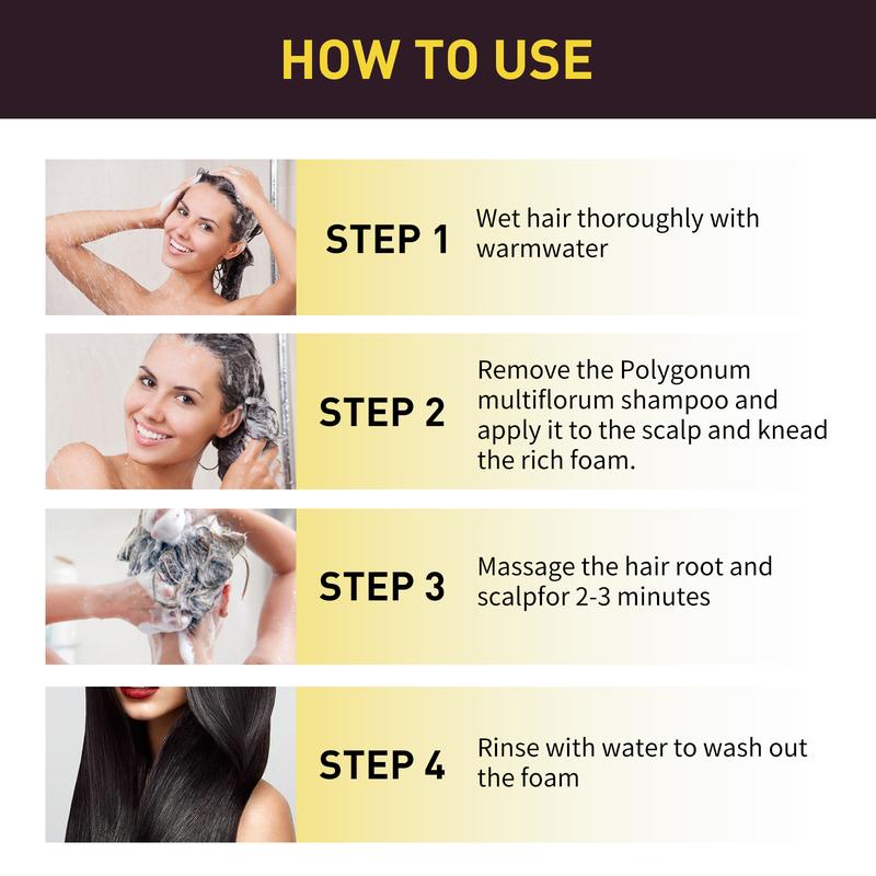 Black Hair Shampoo with Fo-Ti Extract Cleansing Repairing Wash for Dark Shiny Hair Moisturizing Nourishing Smoothing Hair Care