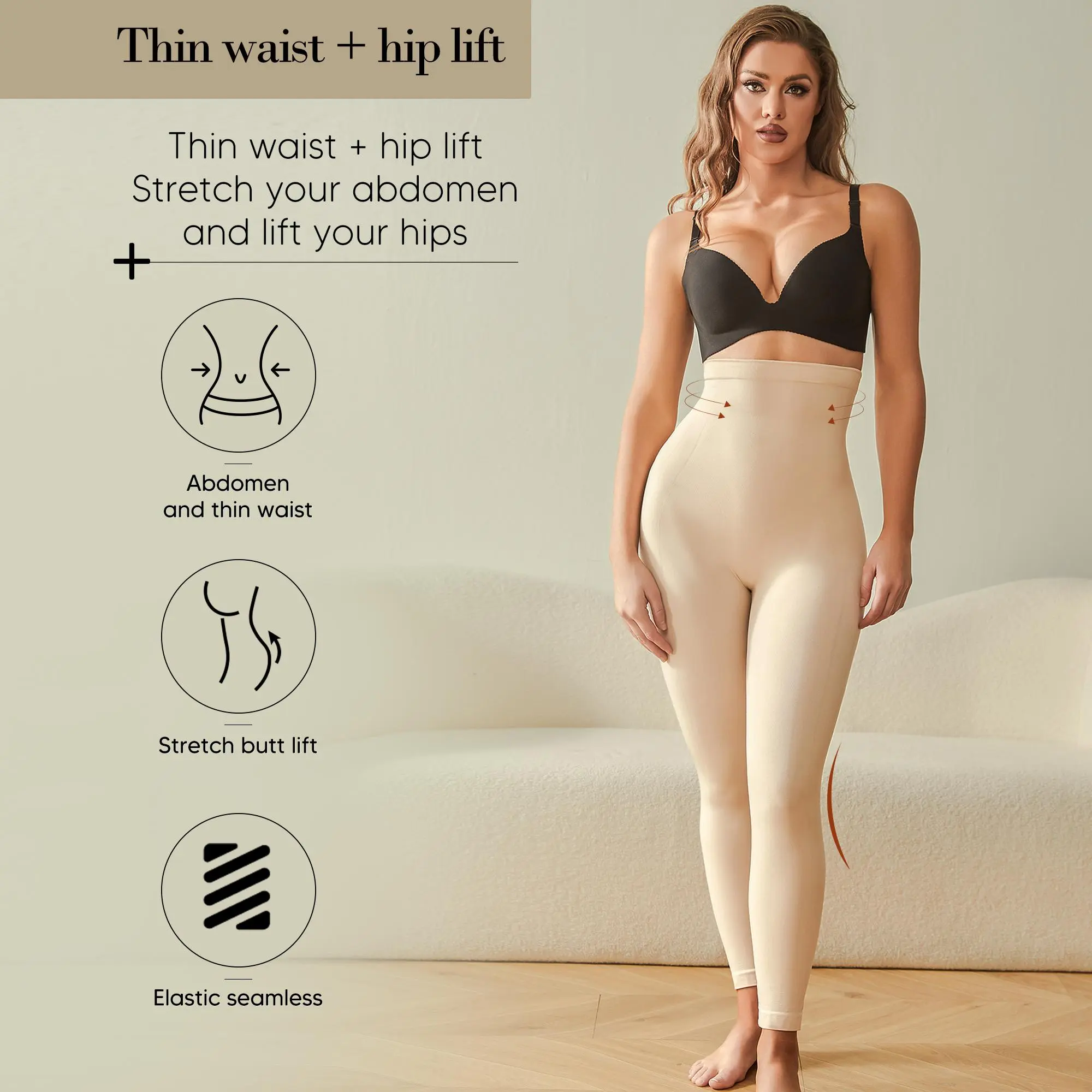 High Waist Tummy Control Leggings for Women - Firm Shapewear Pants - Strong Compression Waist Cincher Thigh Slimmer