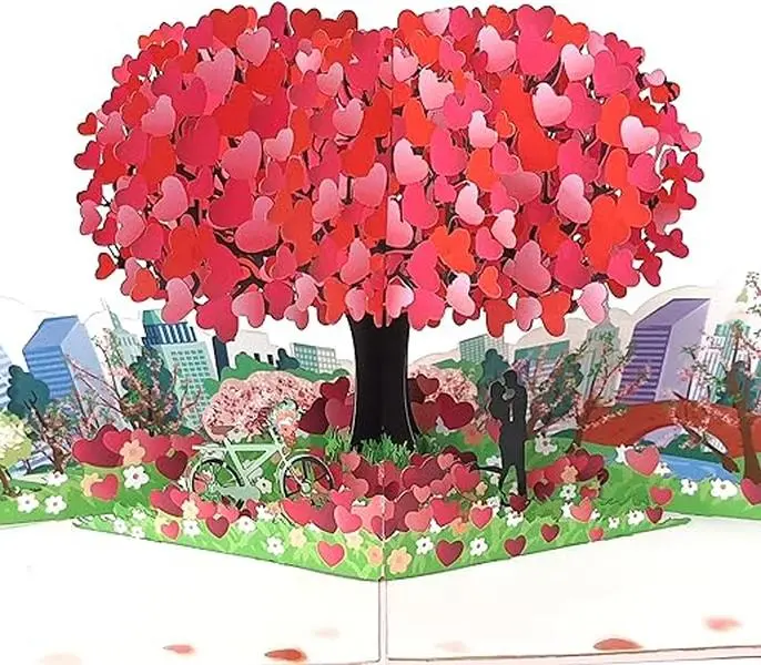 Love Tree of Hearts Valentines Day Card, Pop Up Birthday Cards For Women, Mom, 6"x 8" Romantic Anniversary Cards for Wife, Husband, Him, Her, Mothers Day Card