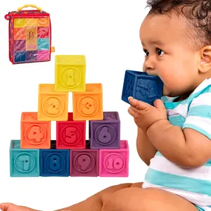 B. toys – Baby Blocks – Stacking  Building Toys For Babies – 10 Soft  Educational Blocks Numbers, Shapes, Colors, Animals One Two Squeeze 6 Months +