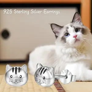 925 sterling silver cat earrings, cute cat earrings, simple and fashionable cat earrings, cute accessories, holiday gifts