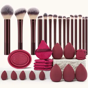 36PCS Makeup Tools Set:15PCS Makeup Brush Set,5PCS Makeup Sponges,5PCS Mini Makeup Sponges,5PCS Triangle Powder Puffs,5PCS Mini Air Cushion Powder Puffs,1pc Makeup Brush Cleaning Tools,Travel,Travel Essential,Valentine's Day,Cheap,Travel Makeup Brush, Cos