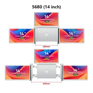 S680 14-Inch Laptop Triple Screen Extender, 1080P FHD Portable Dual Screen Extender, Compatible with 13.6–17.3-Inch Laptops, Supports Windows/macOS, USB-C/HDMI Connection, Multi-Tasking Monitor for Work and Gaming