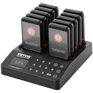 VEVOR Restaurant Pager System,  , Wireless 400m Long Range Lineup Waiting Queue Signal, Guest Customer Calling Beepers with Vibration & Flashing, 10 Buzzers for Food Truck, Church, Nursery, Hospital