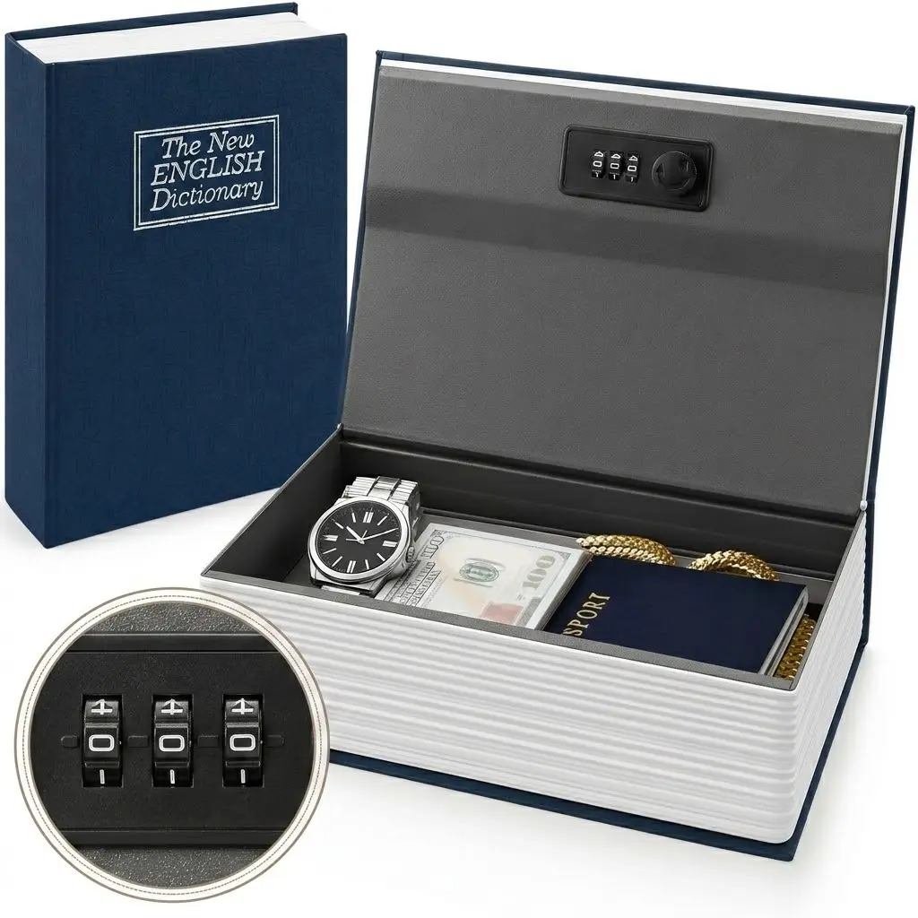 Money Box, Hidden Book Safe with 3-Digit Combination Lock, Discreet Storage for Cash, Jewelry, Cards & Important Documents, Compact Portable Safe Box for Dorm, Home & Travel, Perfect for Students & Adults