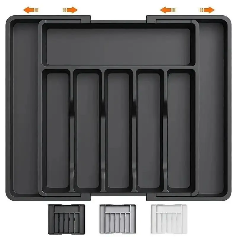 Large Expandable Cutlery Organizer, BPA-Free Food Grade Knife Fork Holder, Adjustable Kitchen Drawer Storage Box, Compartment Box, Kitchen Pantry Storage, Durable Plastic Organizers, Compartment Containers, Three Colors Available