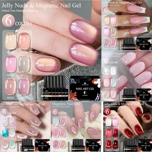MSRUIOO 7pcs Spring Jelly Magnetic Gel Nail Polish Set, 6 Colors Glitter Velvet Gel Polish Kit with Magnetic Stick, Nail Art Fairytale Series Cat Eye Soak Off Uv Led DIY Manicure Gift for Women
