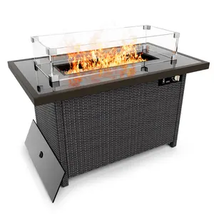 Propane Fire Pits, PAMAPIC 50,000 BTU Auto-Ignition Outdoor Fire Pit Table with Glass Wind Guard,41 Inch Outdoor Fire Tables for Patio Garden Deck Backyard Poolside