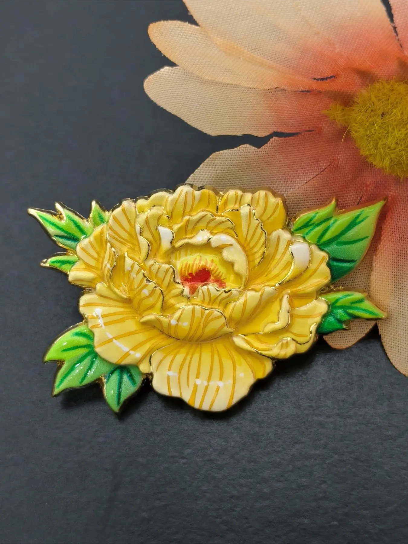 Elegant Yellow Peony Flower Enamel Pin, Chinese Style Floral Brooch Lapel Badge Fashion Backpacks Jackets Accessories Gift for Women