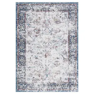 6 x 9 ft Polyester Multi Color Rectangular Living Room Bedroom Dining Room Distressed Floral Print Vintage Machine Washable Area Rug-A