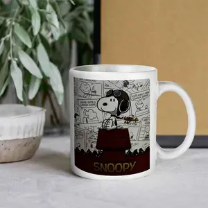 Adventure Begins with Coffee! Snoopy Pilot Ceramic Mug | Cute Cartoon Coffee Cup | Perfect Gift for Snoopy Lovers