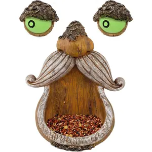 Tree Face Decor Bird Feeder Outdoor, Eyes Glow in Dark Fun Old Man Tree Hugger Sculpture Yard Art Garden Lawn Ornament Decoration