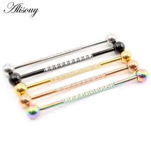 Alisouy 1PC 14G Stainless Steel Zircon CZ Industrial Barbell Scaffold Earrings Round Ear Cartilage Helix Tragus Piercing Jewelry