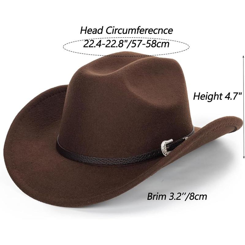 Western Felt Cowboy Cowgirl Hat - Wide Brim Panama Jazz Fedora Hat with Floral Engraved Buckle Belt Decoration 22.4" to 22.8"