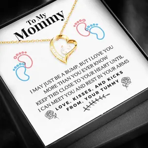 New Mom Heart Necklace - Pregnancy Gift with Meaningful Message Card Inside, Mother's Day Gift for New Moms
