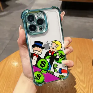 Money Bags Cartoon Monopoly Phone Case , Electroplated Cover with Airbag Shockproof Slim Soft TPU Cover for iPhone X 11 12 13 14 15 16 17 Pro Max Plus Air Rich Lifestyle Style