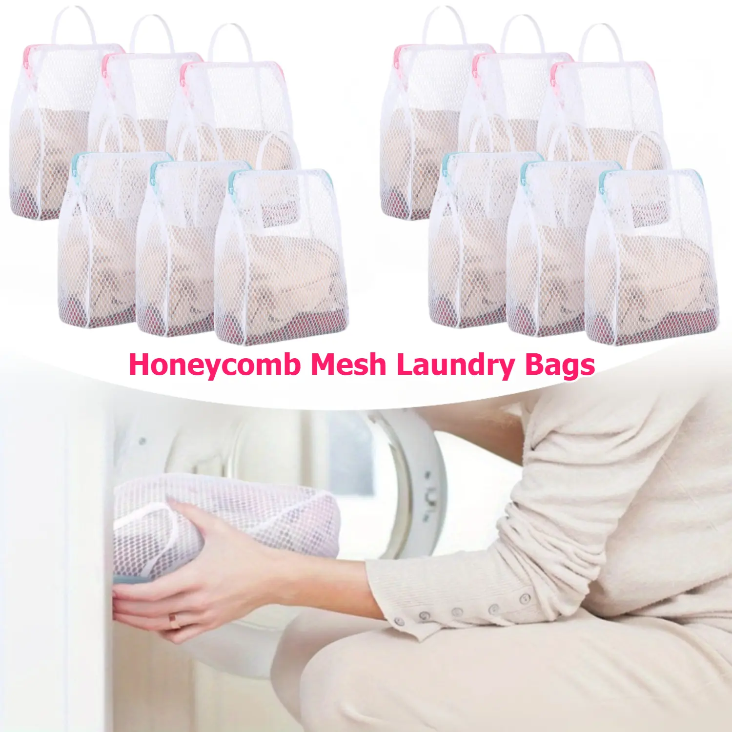 A Set of 12/6 Pcs Mesh Laundry Bags with Zipper and Handle,12x8 Inch Durable Wash Bags for Delicates,Underwear,Socks,Fine Knitwear,Sweater,Clothing,Travel Packing Organizer Bags,Hand Tools Kits