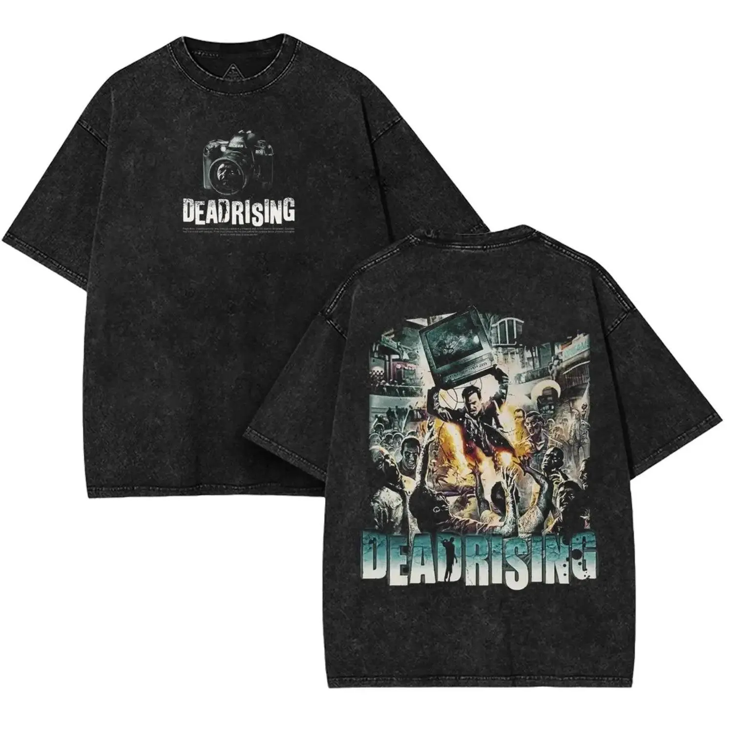 Dead Rising Hell of a journalist Horror Game Washed Tshirt, Hoodie, Sweater unisex graphic game movie Gaming Top graphic t-shirts print back fan gamer Fabric Seamless Menswear Cotton Soft thanksgiving t shirts