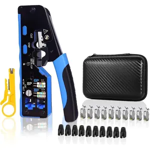 -in- Ethernet Crimping Tool Kit with Wire Stripper, 10xCAT7 RJ45 Pass Through Connector & 10xBoots, Storage Case Ideal for DIY/Network Installations