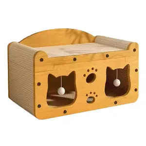 Wooden scratching board, scratching pad, cat bed, pet furniture (suitable for small pets). with House