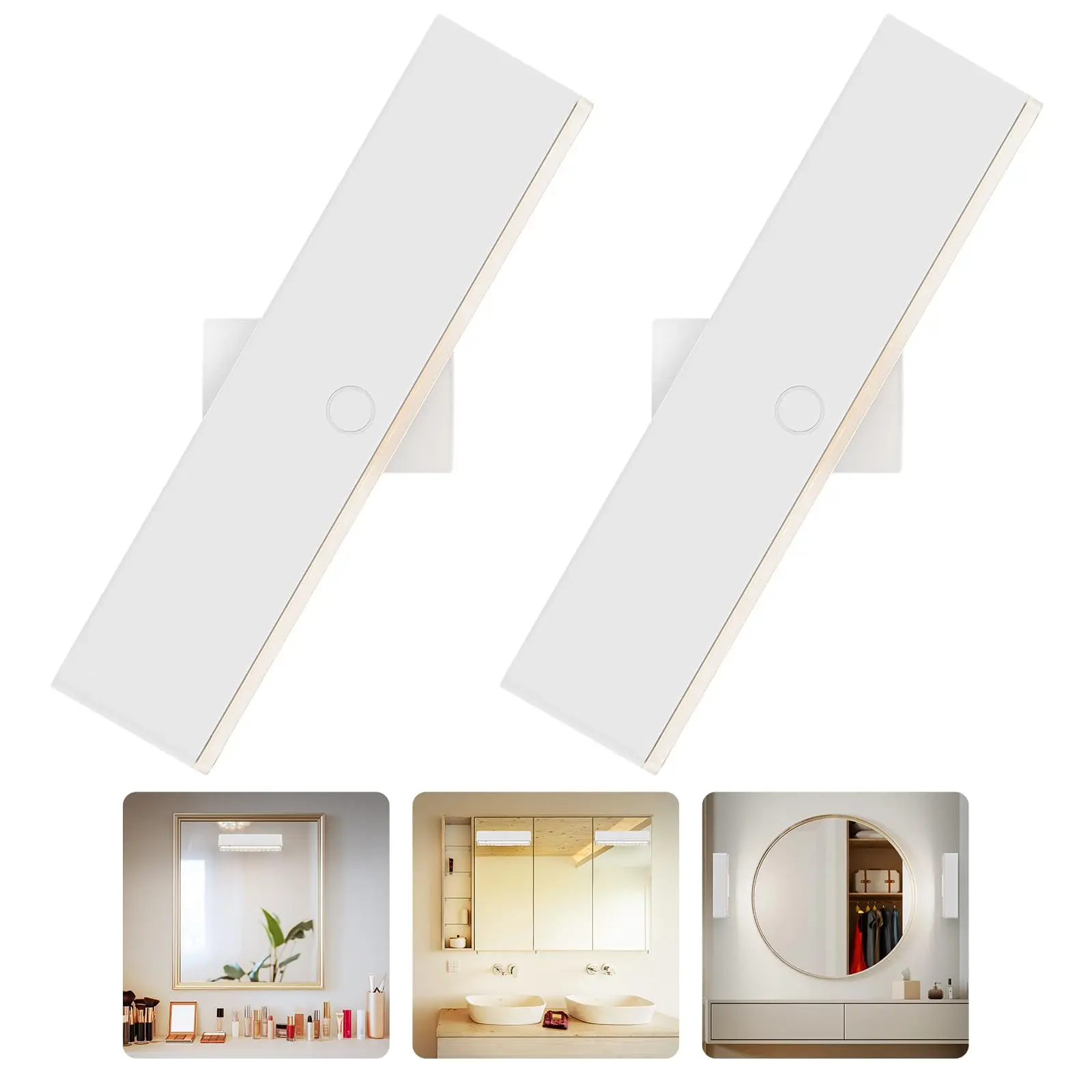 Wireless Vanity Makeup Lights for Mirror (Set of 2) - 4000mAh Rechargeable Stick-On Indoor Lighting, USB-C, Magnetic Back, CCT Modes, Dimmable Brightness, Cordless Renter-Friendly Bathroom Lights