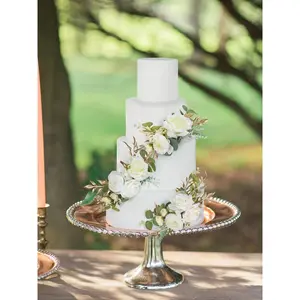 Rinlong 3Pcs White & Gold Cake Flowers Set
