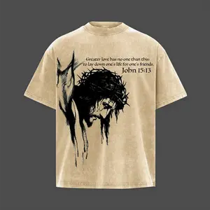 Vintage Acid Wash Jesus T-Shirt with John 53:13 Bible Verse – Heavy Cotton Christian Tee Featuring Crusader Knight Graphic, Unisex Streetwear Church Outfit, Inspirational Religious Apparel for Men Women